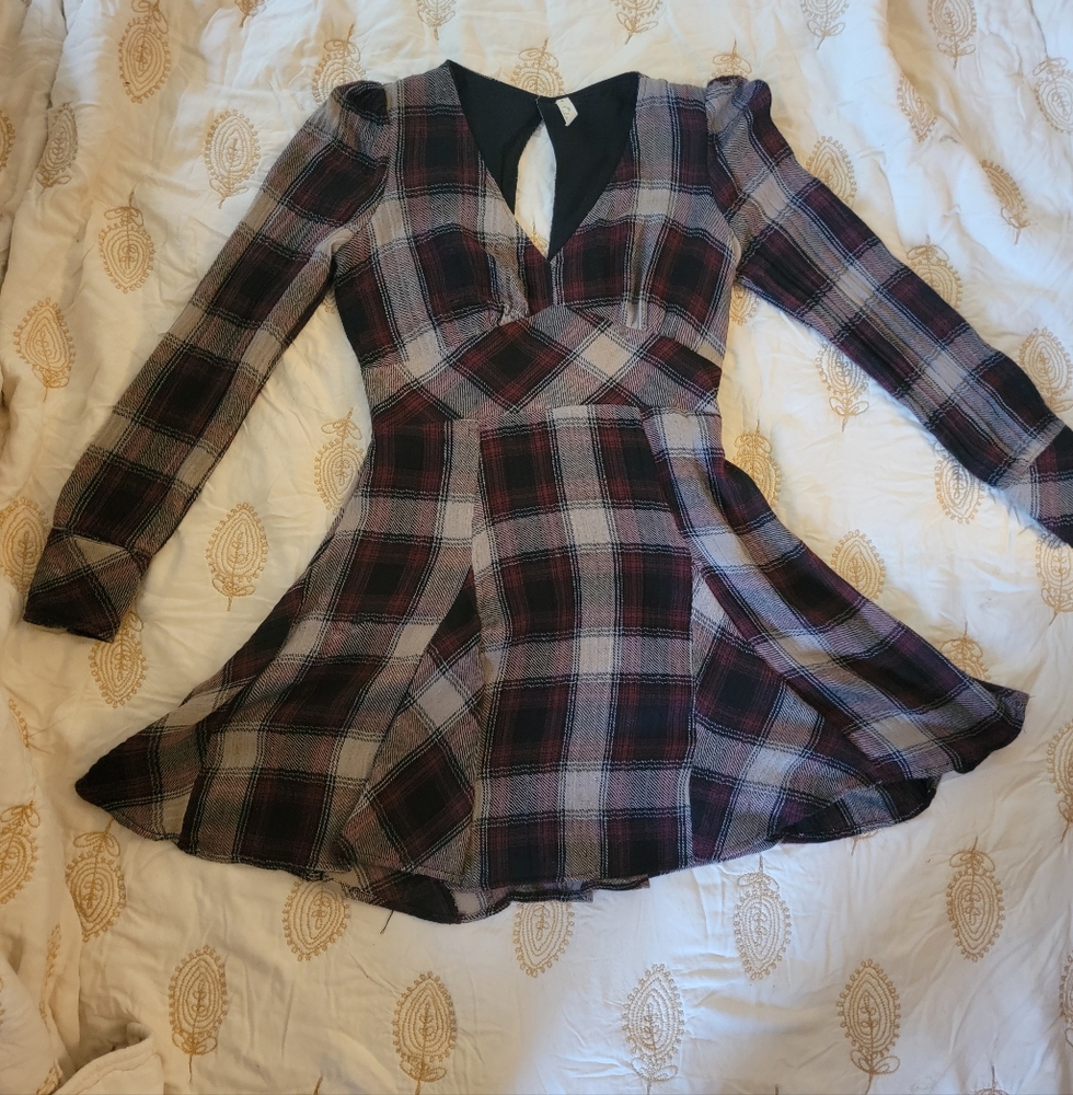 Plaid Long Sleeve Free People Mini Dress